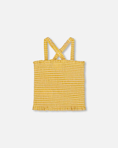 Deux Par Deux Little Girl's Smocked Tank Top Pale Yellow And White In Pale Yellow And White