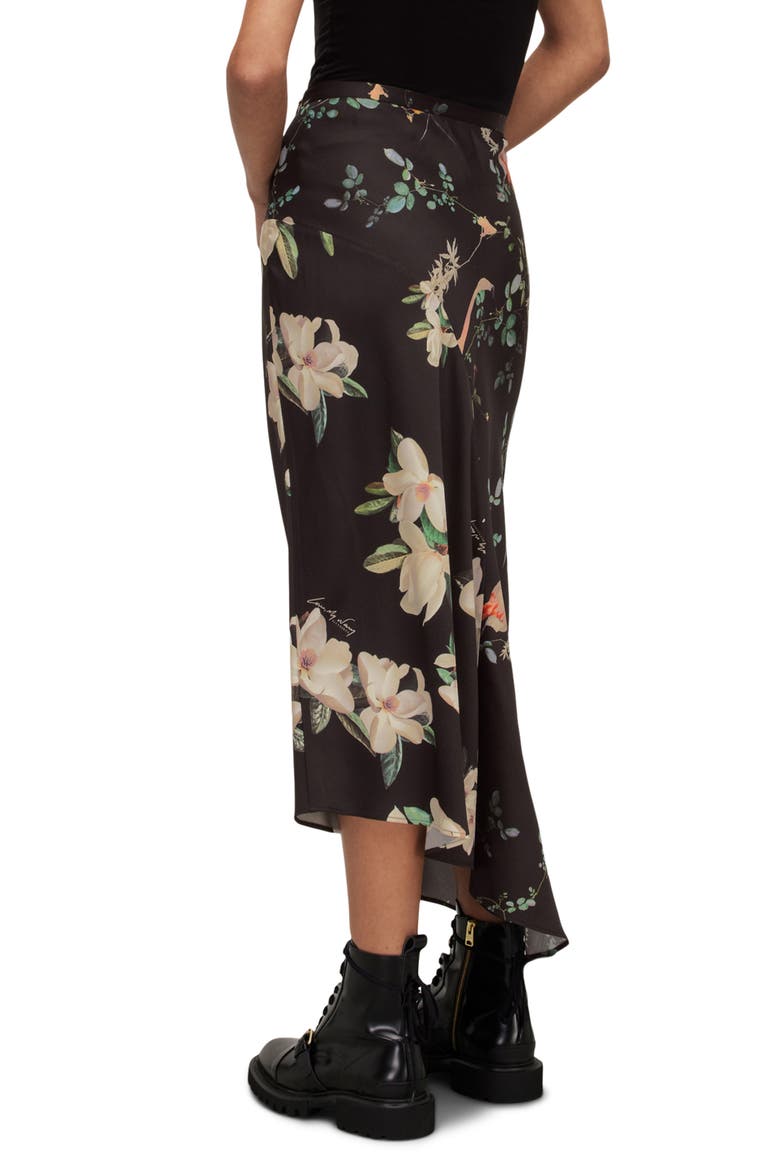Luisa Fabia Floral Print Asymmetric Skirt, Alternate, color, BLACK