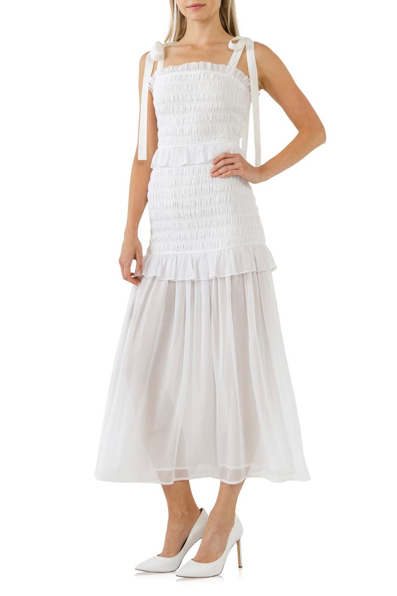 Smocked Drop Waist Maxi Dress, Alternate, color, WHITE
