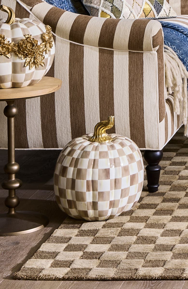 MACKENZIE CHILDS Mocha Check Large Pumpkin, Alternate, color, Mocha
