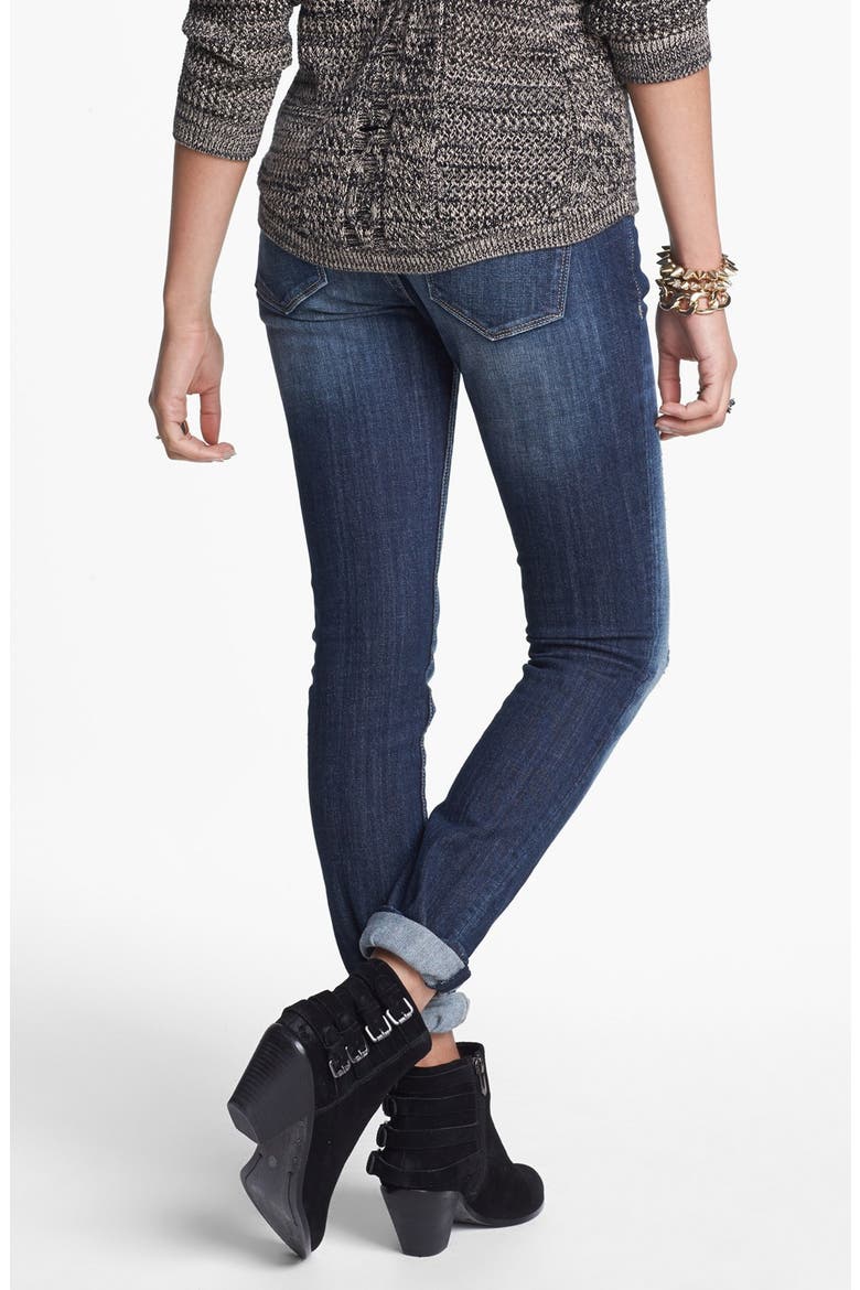 Destroyed Skinny Jeans, Alternate, color, DARK WASH