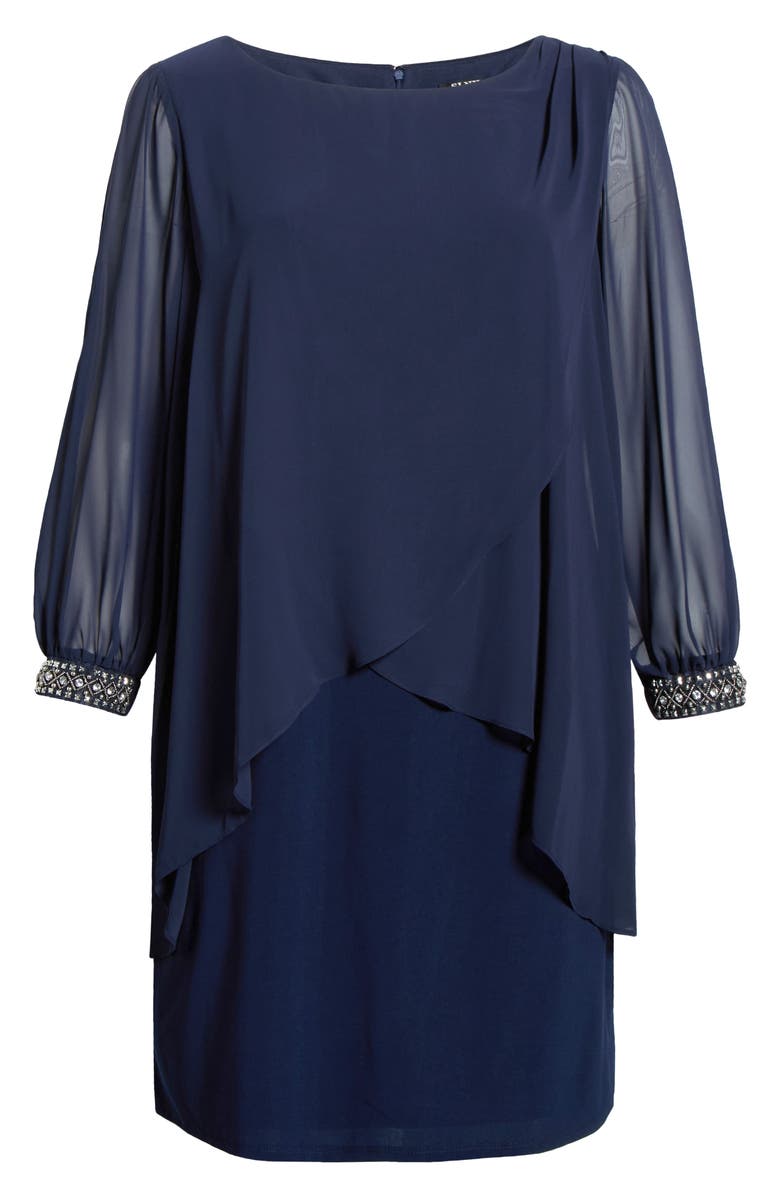 SL FASHIONS Beaded Overlay Long Sleeve Chiffon Cocktail Dress, Alternate, color,