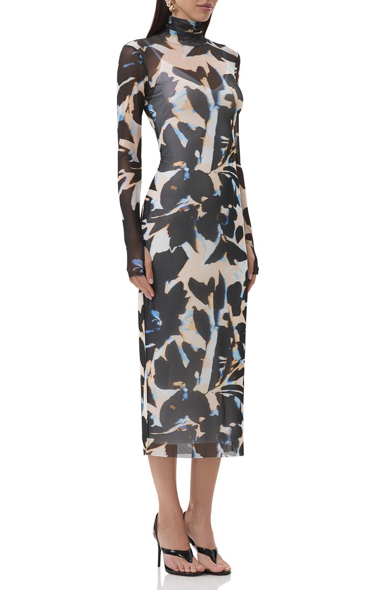 AFRM Shailene Long Sleeve Body-Con Midi Dress, Alternate, color, Shadow Floral