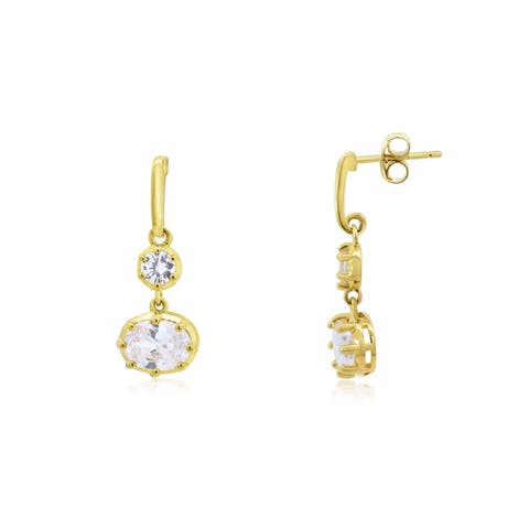 CZ Double Drop Prong Earrings