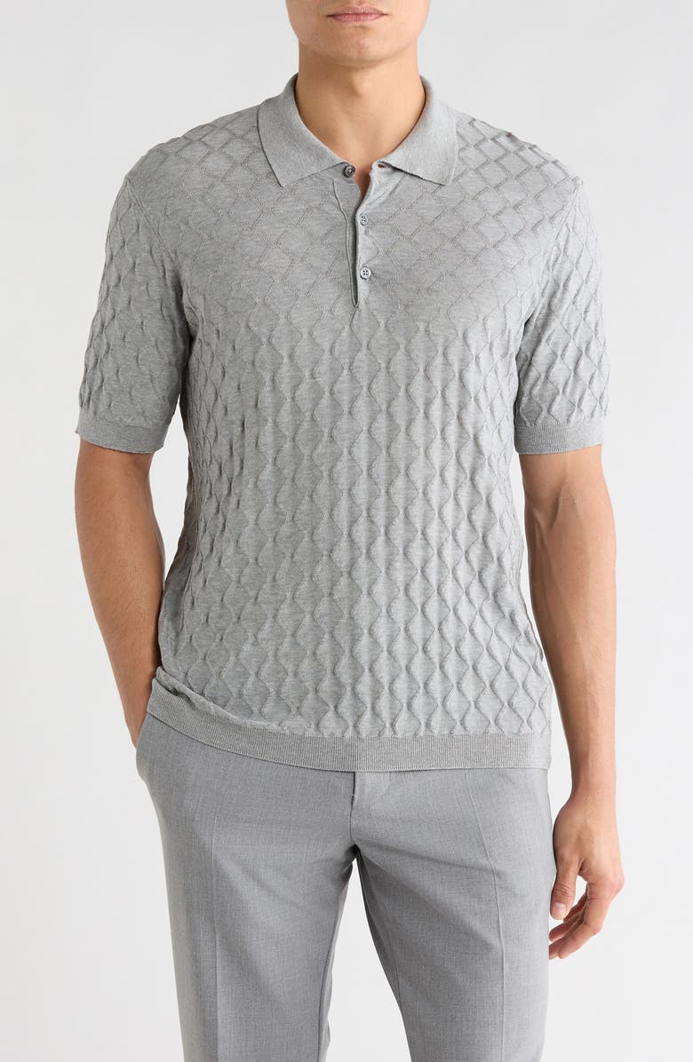 Jack Victor Dylan Cotton & Silk Jacquard Polo Sweater, Main, color, Grey