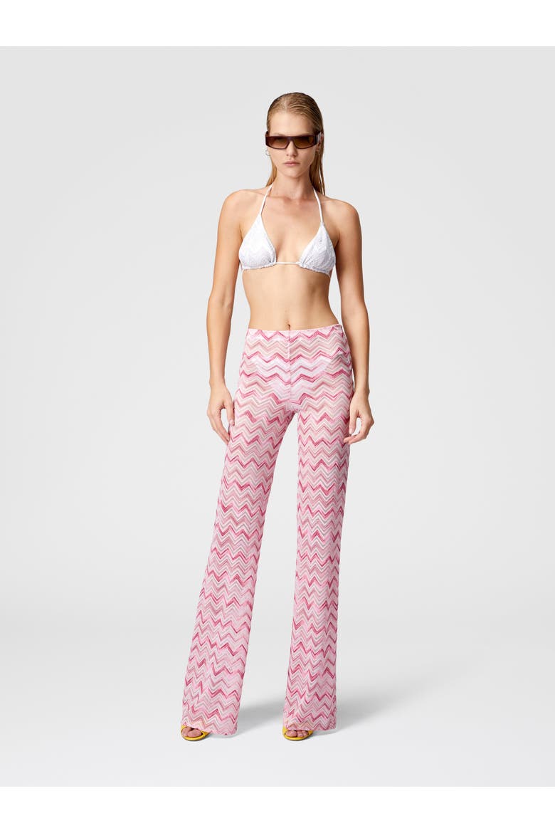 Flare Trousers In Slub Zigzag Viscose Blend, Alternate, color, White &  Pink