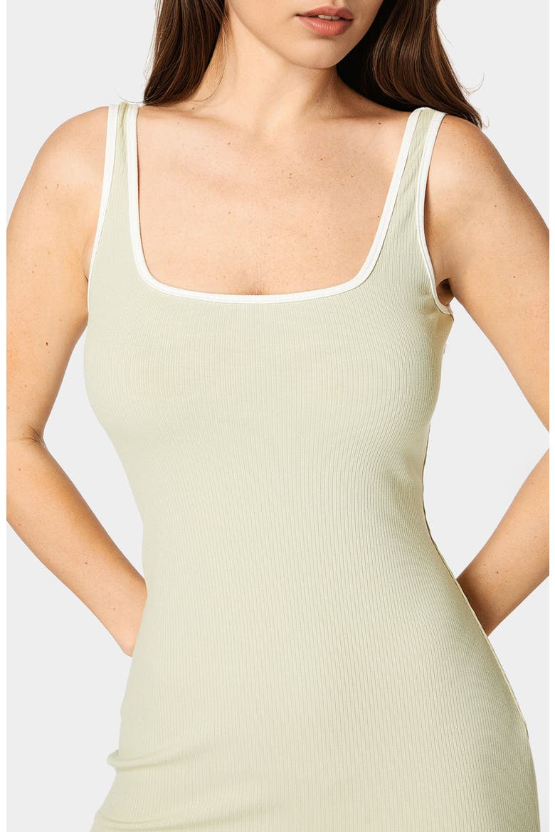 Contrast Square Neck Ribbed Maxi Tank Dress, Alternate, color, SAGE/ WHITE