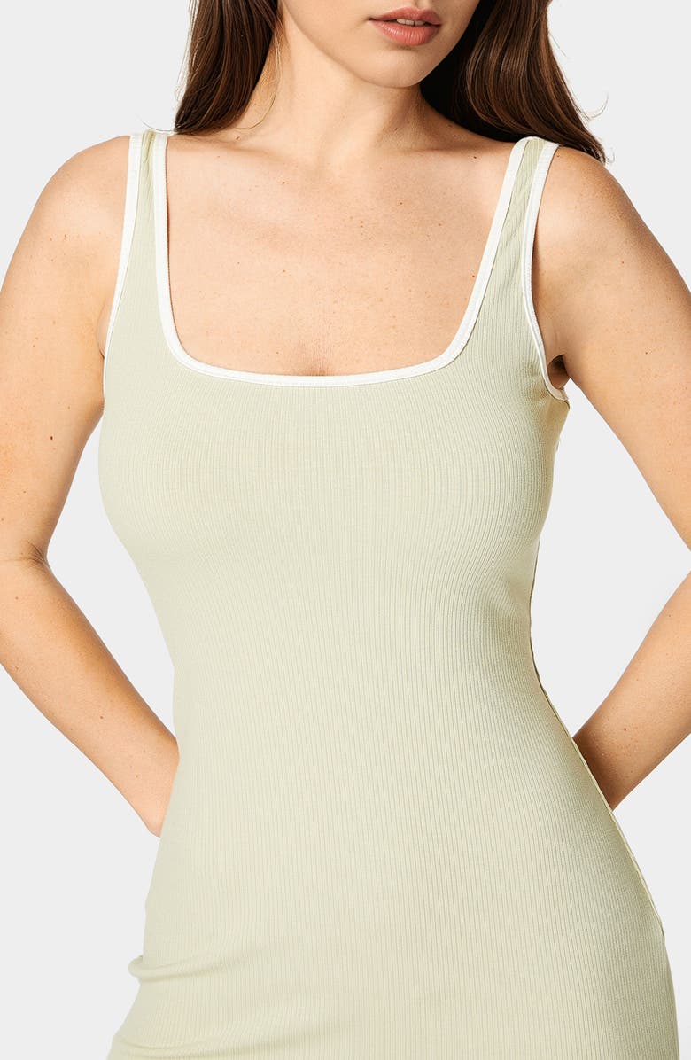 bebe Contrast Square Neck Ribbed Maxi Tank Dress, Alternate, color, Sage/ White