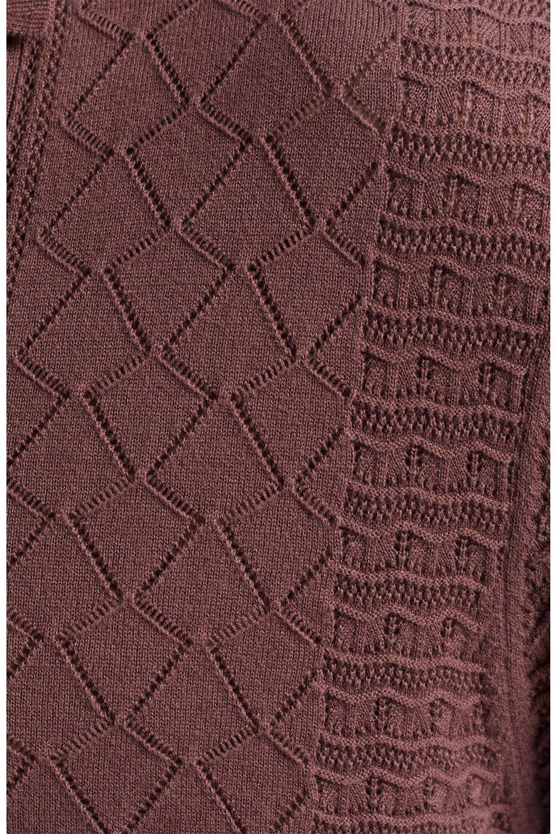 Delmar Short Sleeve Cotton Pointelle Button-Up Sweater, Alternate, color, BROWN