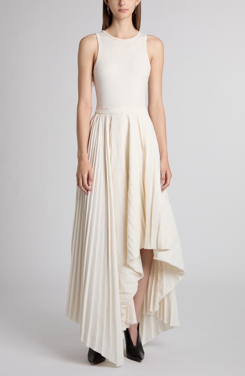 McQueen Asymmetric Pleated Cotton Dress, Main, color,