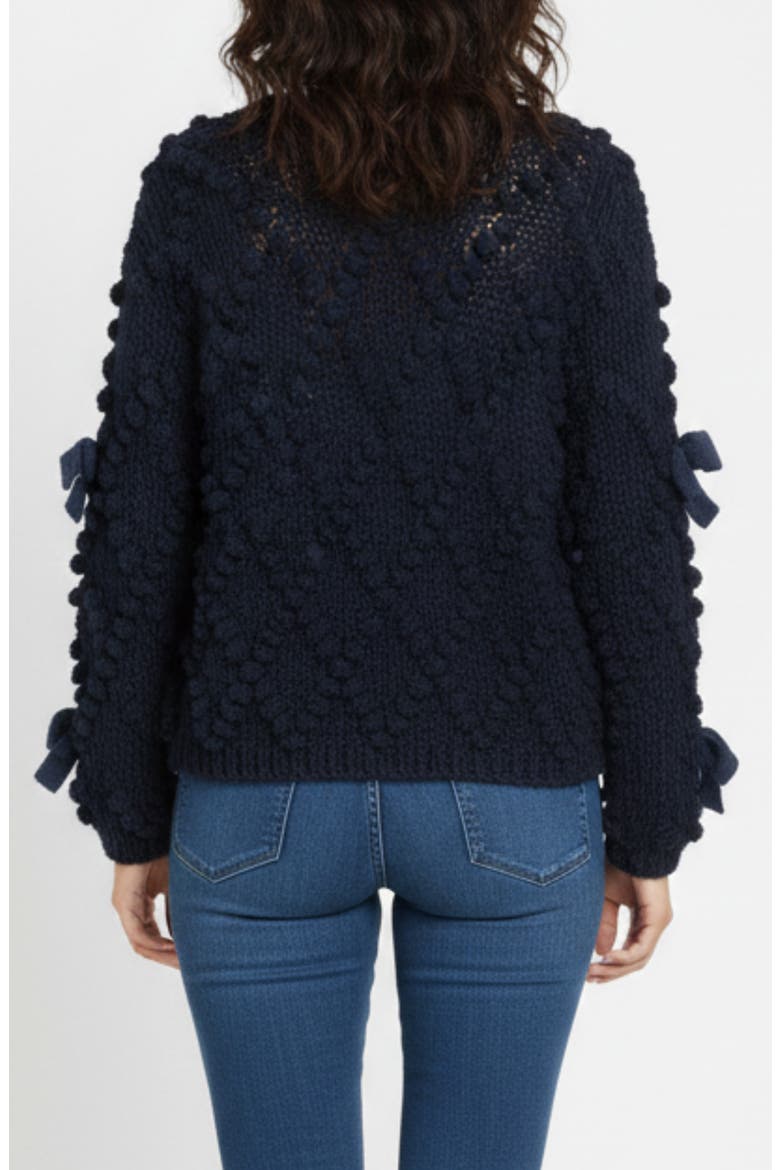 Bow Chunky Knit Cardigan, Alternate, color, NAVY