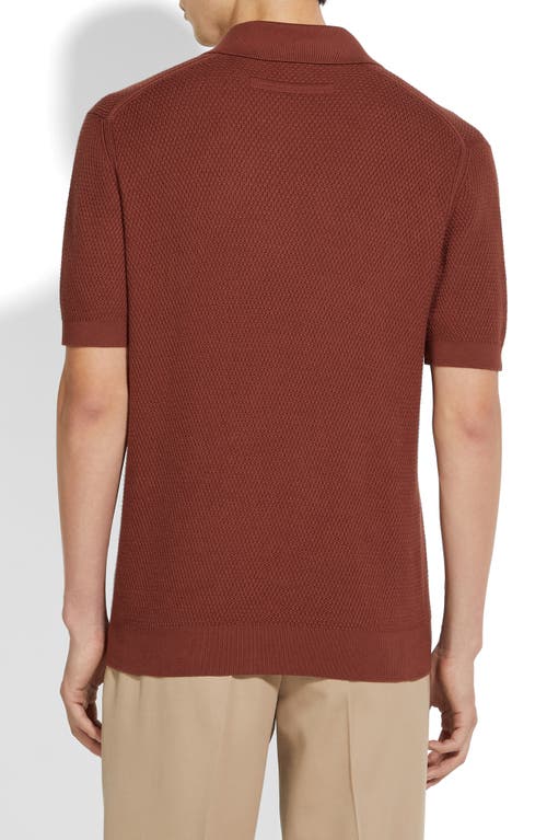 Shop Zegna Waffle Knit Premium Cotton Polo Sweater In Medium Orange Solid