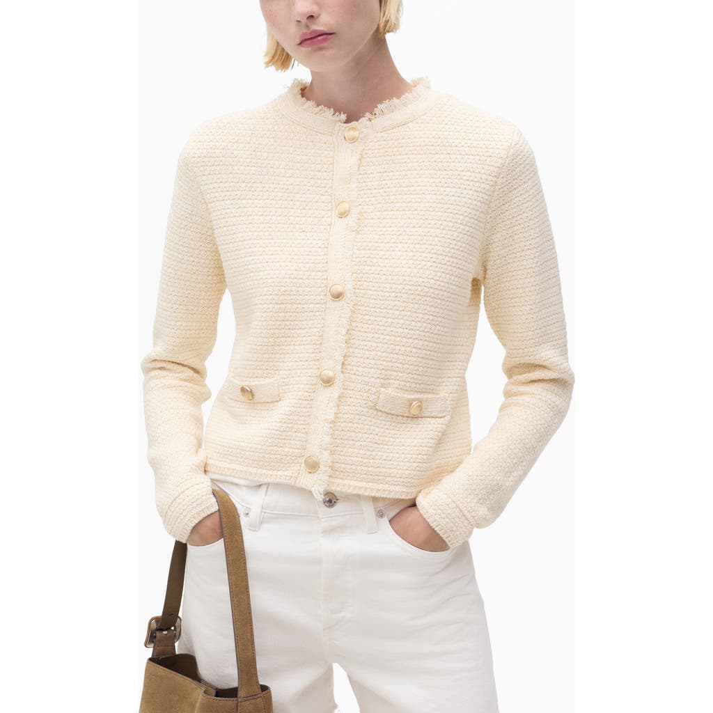 Mango Knitted Cardigan With Frayed Ends In White