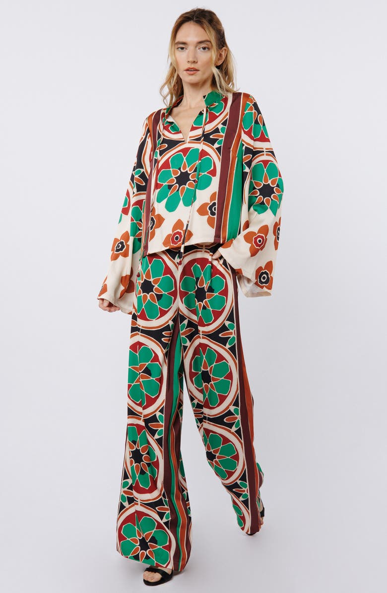 CIEBON Kat Geo Print Wide Leg Pants, Alternate, color, Green Multi