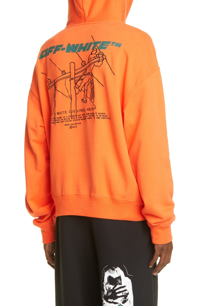 Off-White Trellis Worker Logo Graphic Cotton Hoodie, Alternate, color,