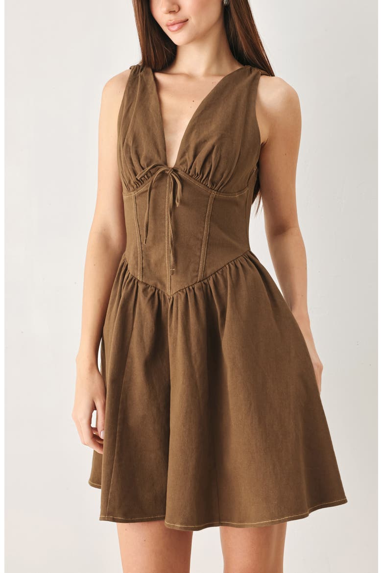 Stretch Cotton Corset Dress, Alternate, color, BROWN