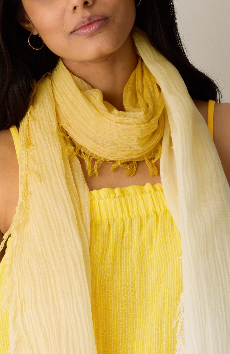 Eileen Fisher Watercolor Organic Cotton Blend Gauze Scarf, Alternate, color, Soleil