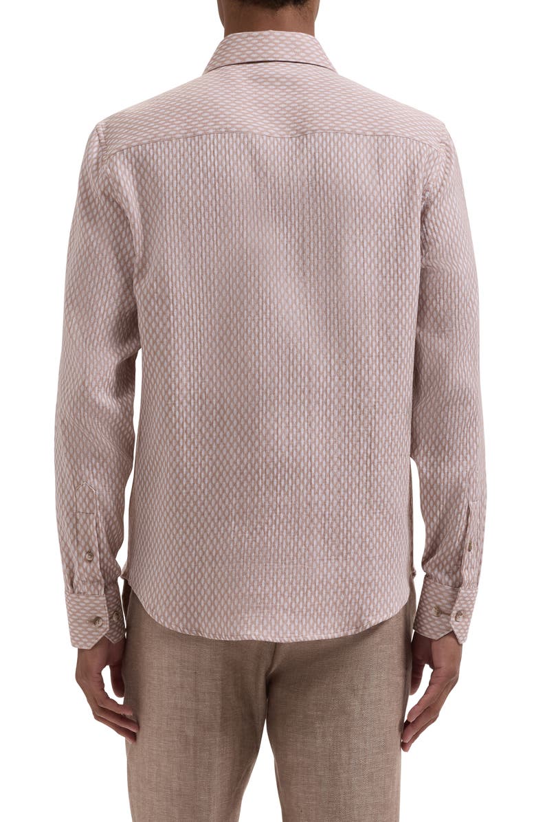 Bugatchi Axel Trim Fit Lattice Print Cotton Button-Up Shirt, Alternate, color, Desert