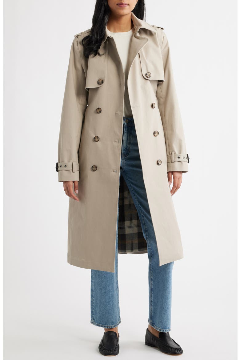 Belted Stretch Cotton Trench Coat, Alternate, color, LIGHT GREY
