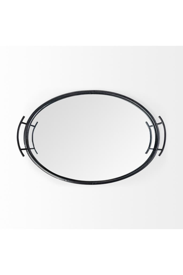 Ansel Metal Mirrored Bottom Oval Serving Tray, Alternate, color, Black