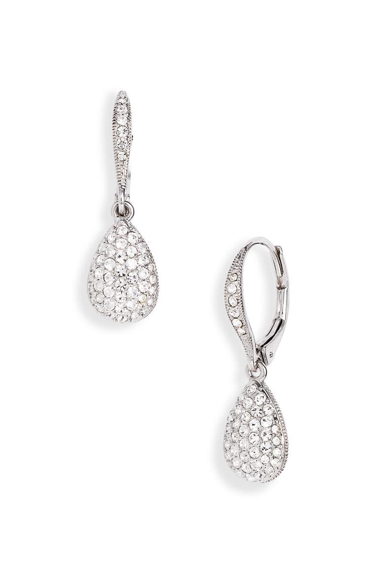 Pavé Teardrop Earrings, Main, color, RHODIUM