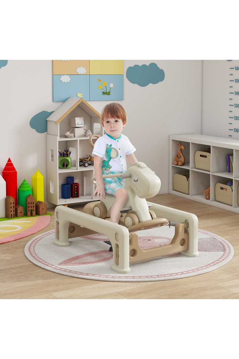 5 in 1 Rocking Horse with Detachable Balance Board, Push Handle, Footrest, Alternate, color, Cream White