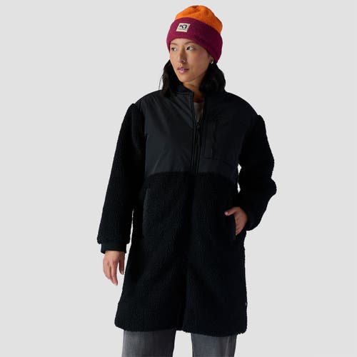 Backcountry Mixed Fabric Fleece Long Coat In Black