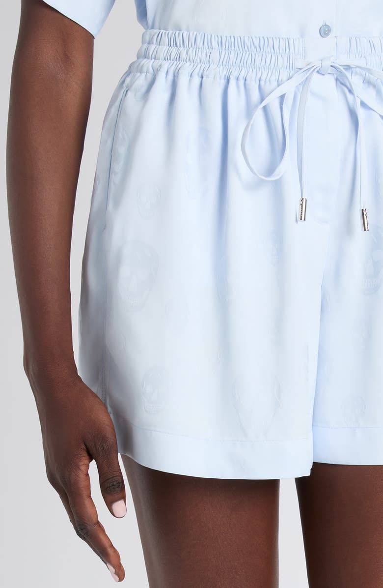 McQueen Skull Jacquard Drawstring Shorts, Alternate, color, Turquoise Blue