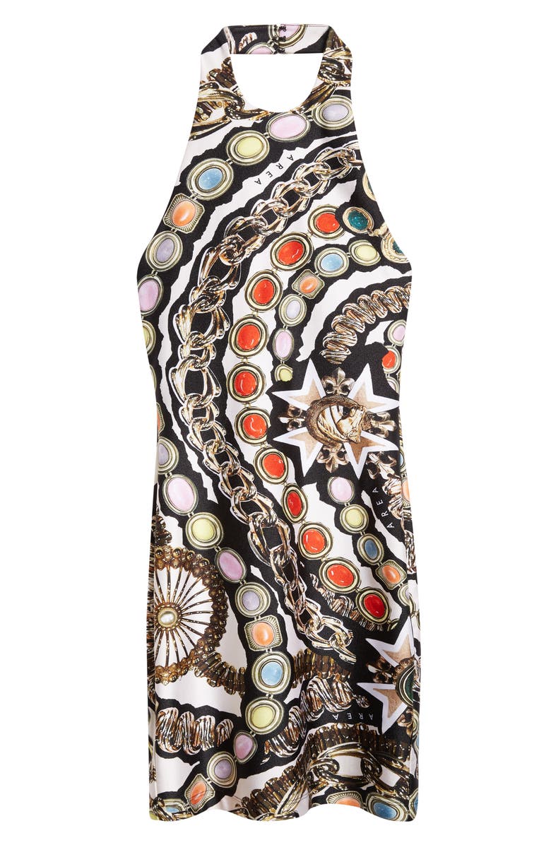 Area Gemstone Chain Print Minidress, Alternate, color, Black Multi