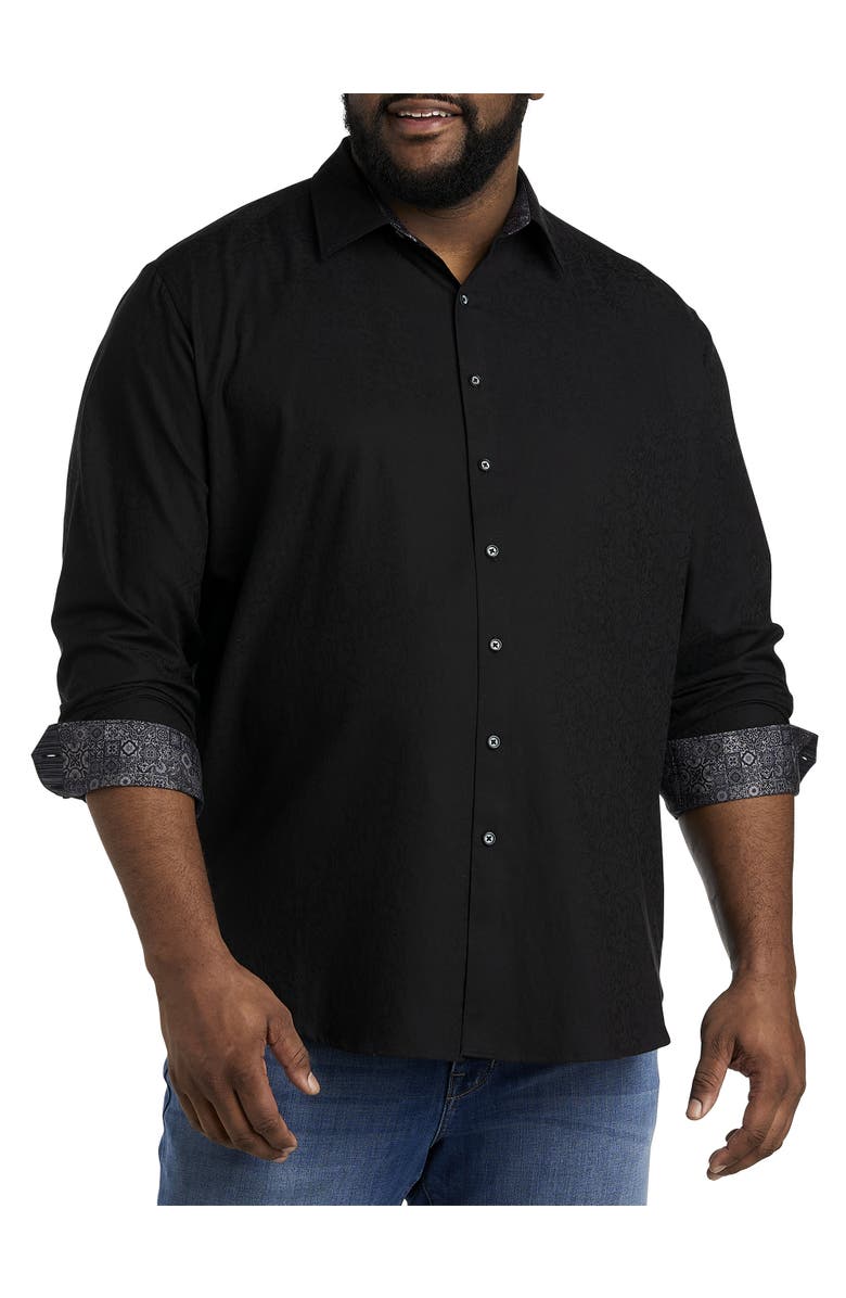 Robert Graham DXL Luther Tonal Sport Shirt, Main, color, Black