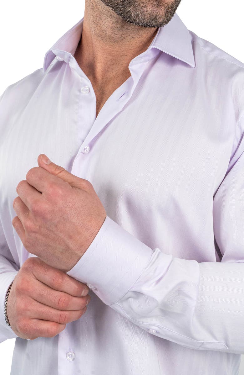 Maceoo Classic Sheer Lilac Cotton Herringbone Button-Up Shirt, Alternate, color, Purple