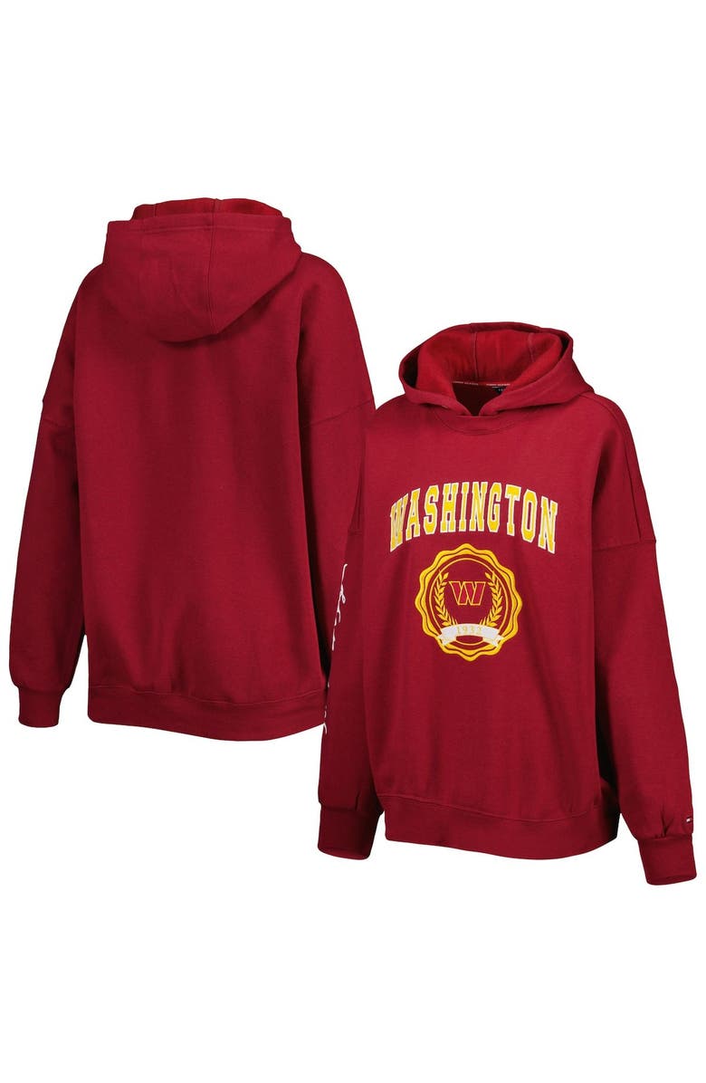 Tommy Hilfiger Women's Tommy Hilfiger Burgundy Washington Commanders Becca Drop Shoulder Pullover Hoodie, Main, color, Burgundy