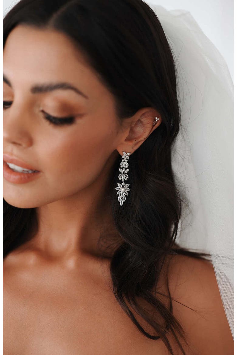 Rosette Crystal Drop Earrings, Alternate, color, Silver