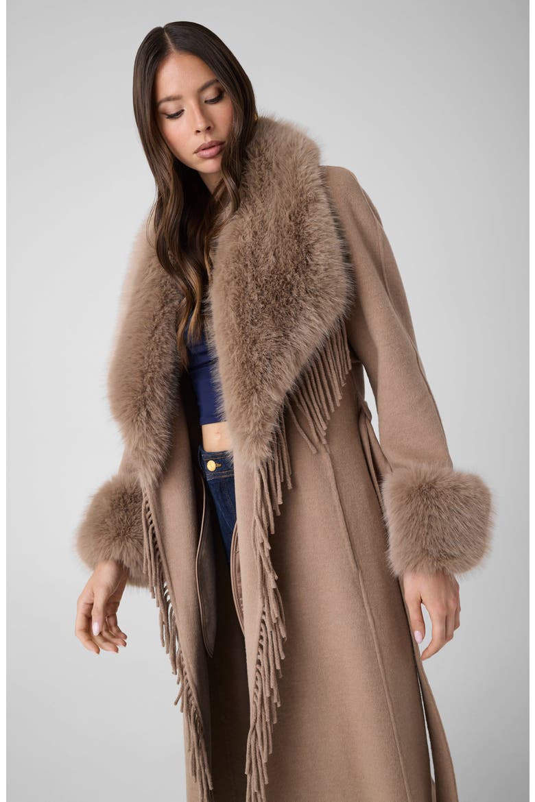 New Liliana Faux Fur Trim Wool Blend Belted Coat, Alternate, color, F1AX-LIGHT