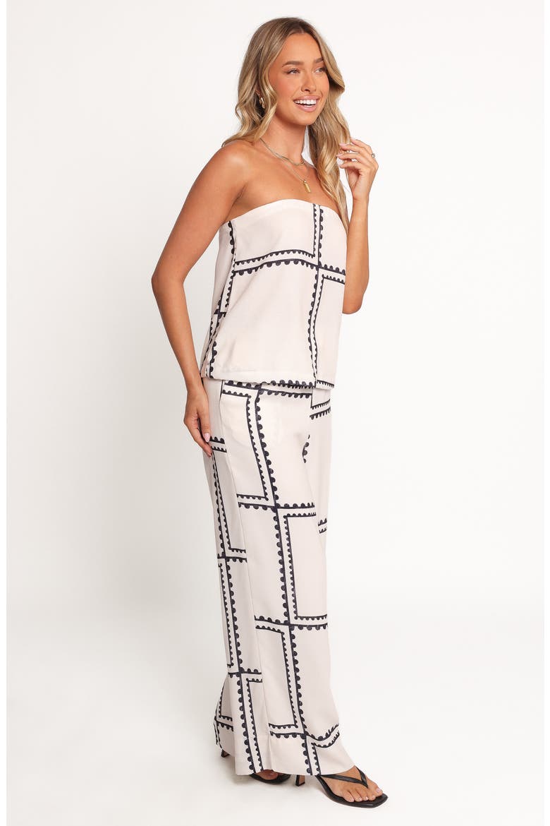 Ezra Linen Blend Strapless Top & Wide Leg Pants Set, Alternate, color, WHITE