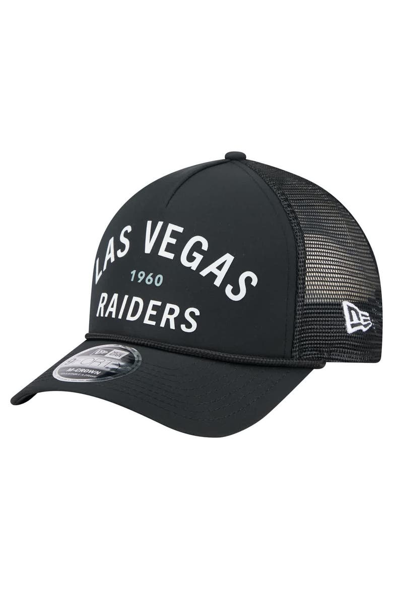 Men's New Era  Black Las Vegas Raiders Active Minimalist M-Crown A-Frame 9FORTY Adjustable Hat, Main, color, Black