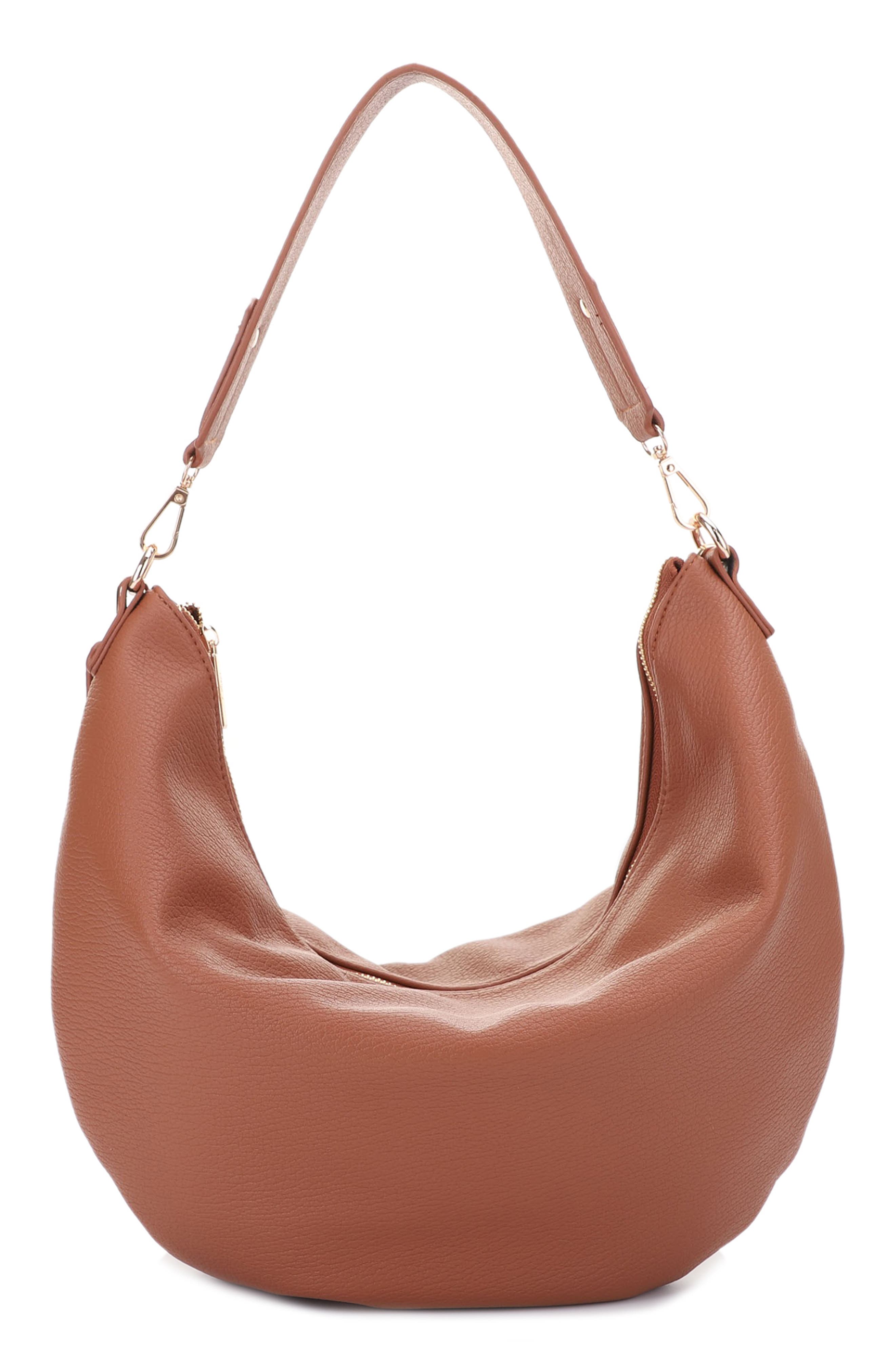 Mali + Lili Megan Recycled Vegan Leather Hobo Sling Bag in Cognac 