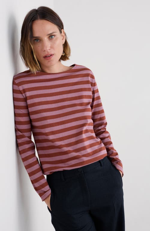 Seasalt Cornwall Sailor Stripe Long Sleeve Organic Cotton T-shirt In Brown
