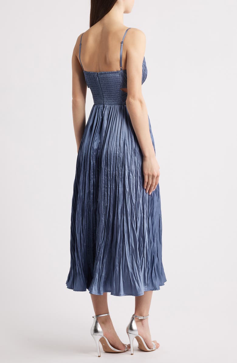 Lulus Margot Gathered Satin Midi Cocktail Dress, Alternate, color, Slate Blue