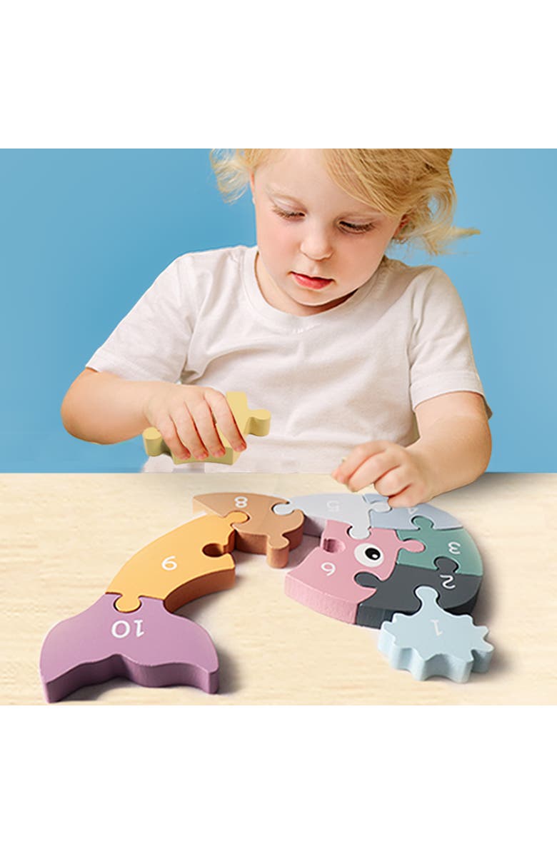 Leo & Friends Whale Puzzle, Solid Wood Colorful Number Whale-Shaped Puzzle, Alternate, color, Purple