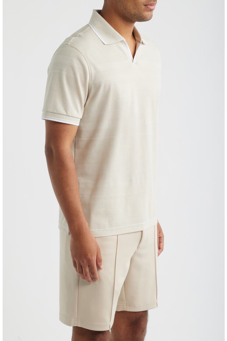 Textured Stripe Johnny Collar Polo, Alternate, color, LIMESTONE