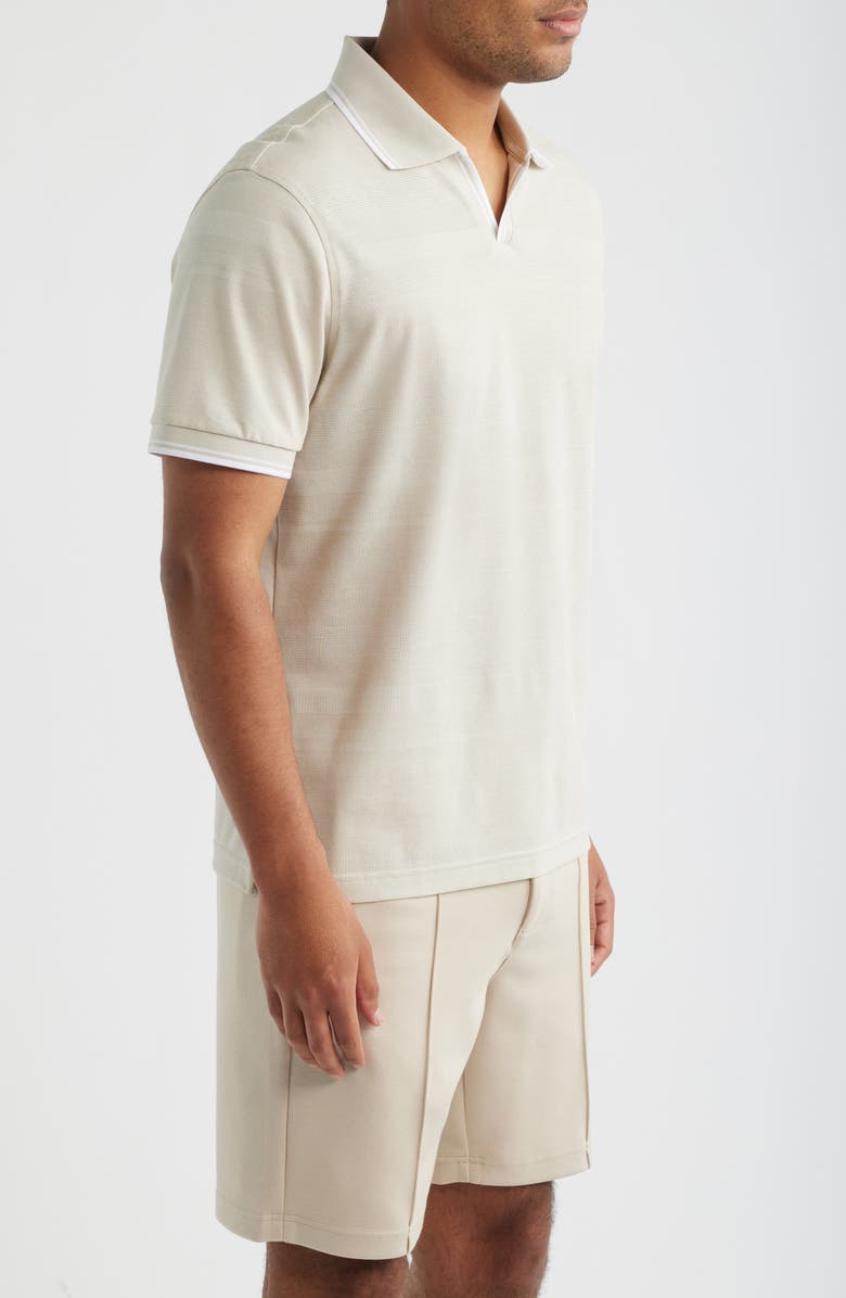 Bugatchi Textured Stripe Johnny Collar Polo, Alternate, color, Limestone