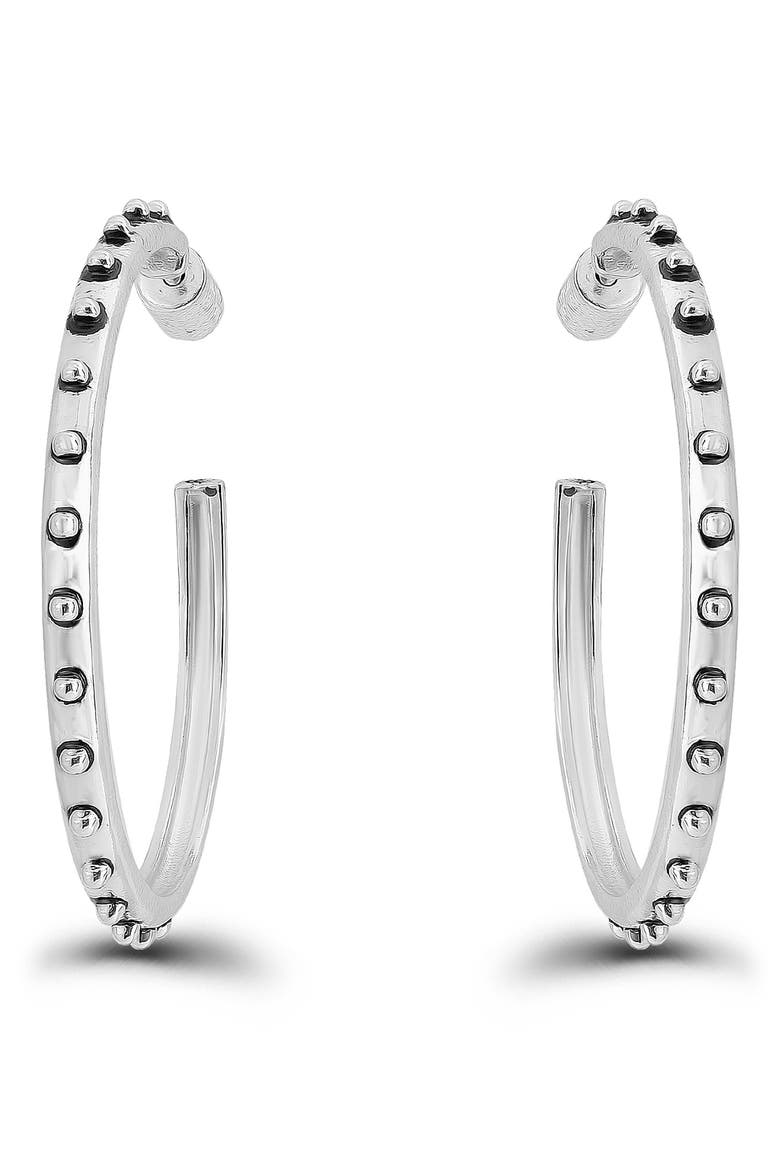 Oxidized Bead 30mm Hoop Earrings, Main, color, SILVER