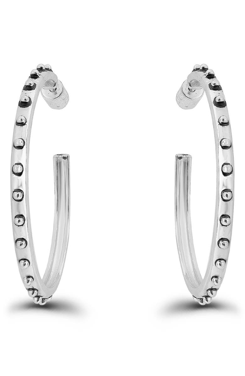 Christian Siriano New York Oxidized Bead 30mm Hoop Earrings, Main, color, Silver