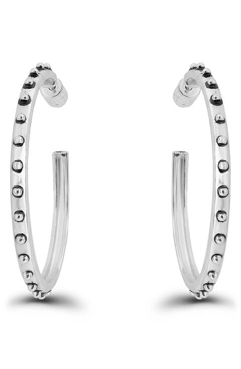 Oxidized Bead 30mm Hoop Earrings