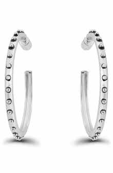 Oxidized Bead 30mm Hoop Earrings