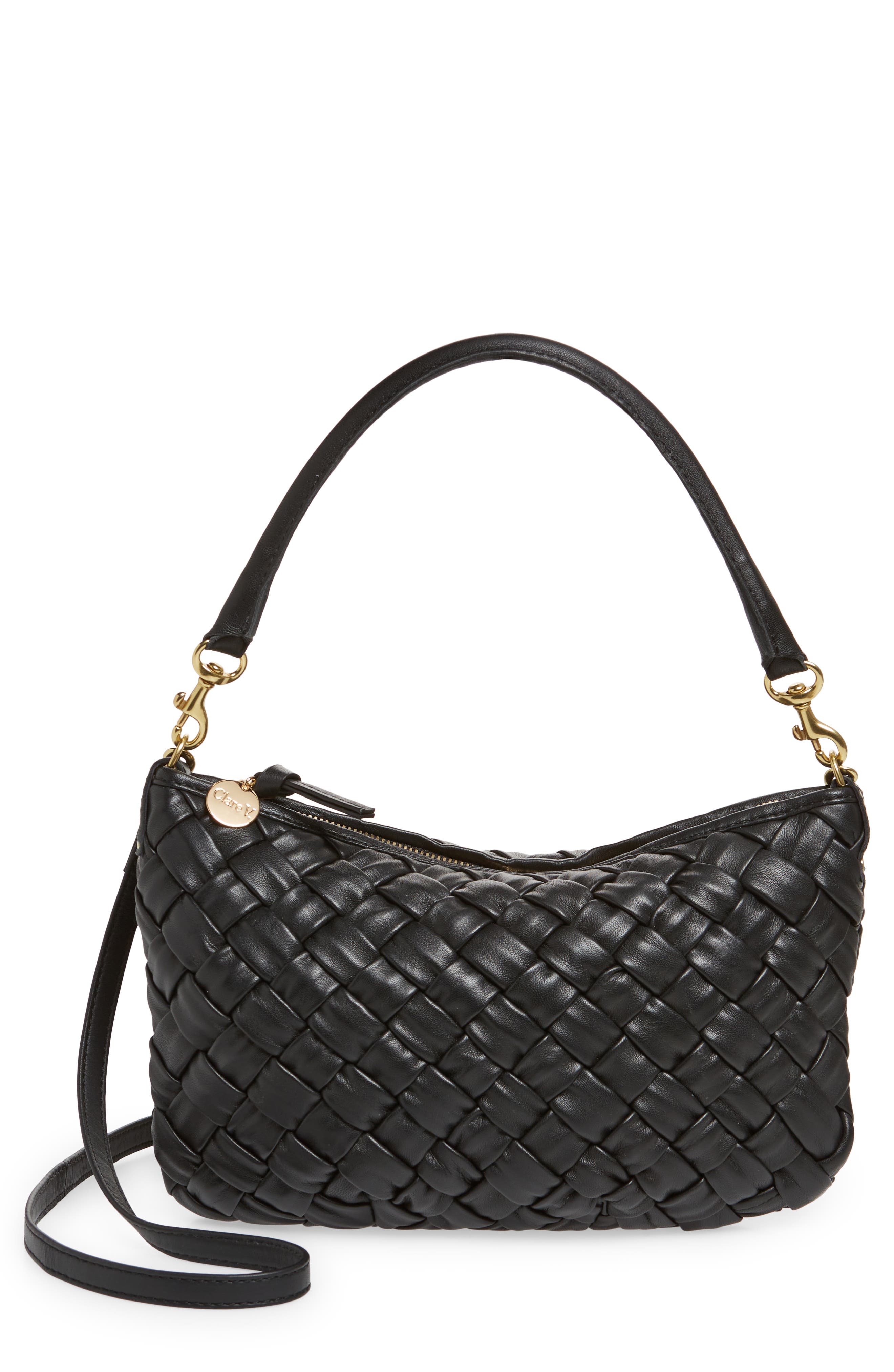 Clare V. Petit Moyen Woven Leather Messenger Bag, Main, color, 