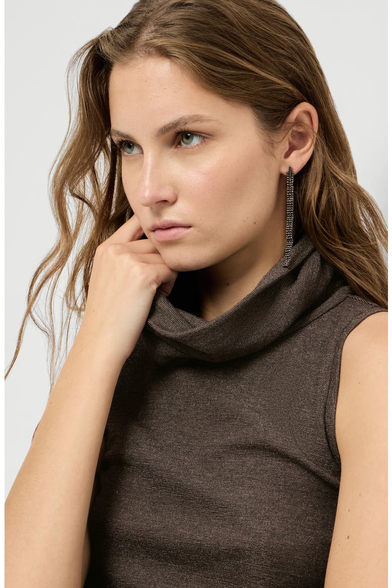 Sparkling virgin wool jersey turtleneck top, Alternate, color, Coffee