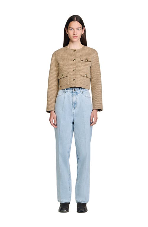 Sandro Cropped Button-down Jacket In Brown