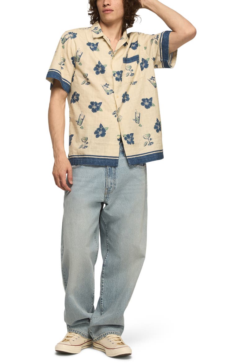 Floral Cotton Blend Ripstop Camp Shirt, Alternate, color, BLUE PRINT